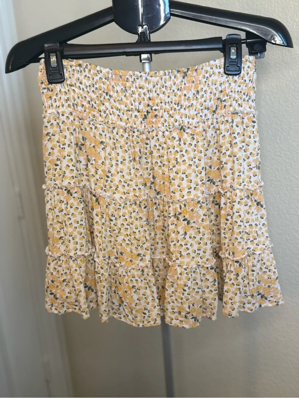 American Eagle Outfitters White Mini Skirt with Yellow Floral Print